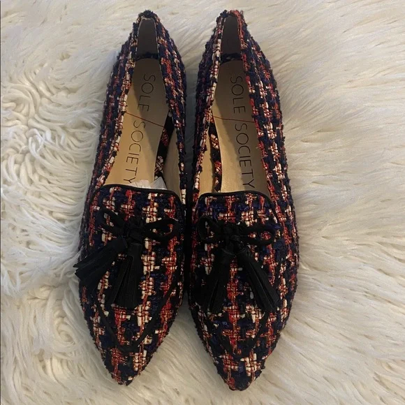 SOLE Society Women's Tweed Loafers - Navy and Orange size 9.5 BNWOT - Picture 3 of 12
